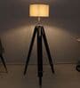 Black Mango Wood Base Floor Lamps Maze Print Satin Shade