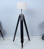 Black Mango Wood Base Floor Lamps Maze Print Satin Shade