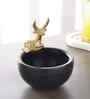 Black Marble Nut Candy Bowl Brass Antler Embedded