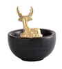 Black Marble Nut Candy Bowl Brass Antler Embedded
