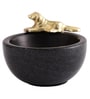 Black Marble Nut Candy Bowl Brass Dog Embedded