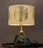 Black Marble Table Lamp with Gold Embroidered Drum Shade