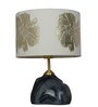 Black Marble Table Lamp with Gold Embroidered Drum Shade