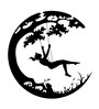 Black MDF Girls Swinging Under The Tree Wall Art Pane