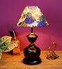 Black Metal & Cotton Blue & White Colour Table Lamp