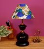 Black Metal & Cotton Blue & White Colour Table Lamp