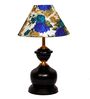 Black Metal & Cotton Blue & White Colour Table Lamp