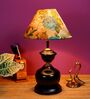 Black Metal & Cotton Green & Yellow Colour Table Lamp