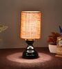 Black Metal & Natural Fiber Mustard Colour Table Lamp