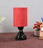 Black Metal & Natural Fiber Red Colour Table Lamp