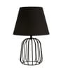 Black Metal Cage Table Lamp With Cotton Fabric Shade   Minimalist Home Lighting