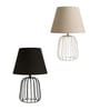 Black Metal Cage Table Lamp With Cotton Fabric Shade   Minimalist Home Lighting