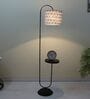 Black Metal-Iron Base Foldable Downlighter Floor Lamps Ikkat Print Satin Shade  With Height