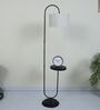 Black Metal-Iron Base Foldable Downlighter Floor Lamps Off White Cotton Shade  With Height