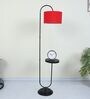 Black Metal-Iron Base Foldable Downlighter Floor Lamps Red Cotton Shade  With Height