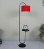 Black Metal-Iron Base Foldable Downlighter Floor Lamps Red Cotton Shade  With Height