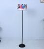 Black Metal-Iron Base Foldable Floor Lamps Abstract Print Satin Shade