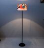Black Metal-Iron Base Foldable Floor Lamps Abstract Print Satin Shade