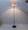 Black Metal-Iron Base Foldable Floor Lamps Abstract Print Satin Shade