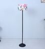 Black Metal-Iron Base Foldable Floor Lamps Carnation Print Satin Shade