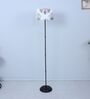 Black Metal-Iron Base Foldable Floor Lamps Carnation Print Satin Shade