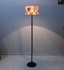 Black Metal-Iron Base Foldable Floor Lamps Carnation Print Satin Shade