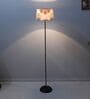 Black Metal-Iron Base Foldable Floor Lamps Carnation Print Satin Shade