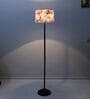 Black Metal-Iron Base Foldable Floor Lamps Cobra Saffron Print Satin Shade
