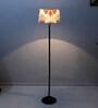 Black Metal-Iron Base Foldable Floor Lamps English Oak Print Satin Shade