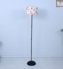Black Metal-Iron Base Foldable Floor Lamps Floral Print Satin Shade
