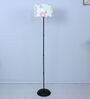 Black Metal-Iron Base Foldable Floor Lamps Flower Print Satin Shade