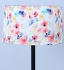 Black Metal-Iron Base Foldable Floor Lamps Flower Print Satin Shade