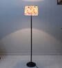 Black Metal-Iron Base Foldable Floor Lamps Flower Print Satin Shade