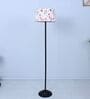 Black Metal-Iron Base Foldable Floor Lamps Flower Print Satin Shade