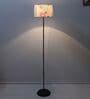 Black Metal-Iron Base Foldable Floor Lamps Flower Print Satin Shade