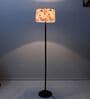 Black Metal-Iron Base Foldable Floor Lamps Flower Print Satin Shade