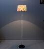 Black Metal-Iron Base Foldable Floor Lamps Flowral Print Satin Shade