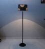 Black Metal-Iron Base Foldable Floor Lamps French Floral Print Satin Shade
