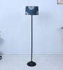 Black Metal-Iron Base Foldable Floor Lamps French Floral Print Satin Shade