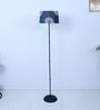 Black Metal-Iron Base Foldable Floor Lamps Narcissue Floral Print Satin Shade