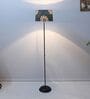 Black Metal-Iron Base Foldable Floor Lamps Narcissue Floral Print Satin Shade