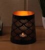 Mesh Work Pattern Black Metal Table Tea Light Holder