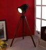 Beverly Black Metal Shade Tripod Floor Lamp With Sheesham Wood Base