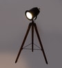 Beverly Black Metal Shade Tripod Floor Lamp With Sheesham Wood Base