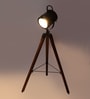 Royal Black Metal Shade Tripod Floor Lamp With Sheesham Wood Base