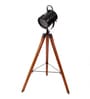 Royal Black Metal Shade Tripod Floor Lamp With Sheesham Wood Base