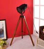 Beverly Black Metal Shade Tripod Floor Lamp With Sheesham Wood Base