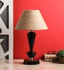 Brown Natural Fiber Shade Table Lamp With Black Base