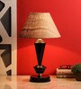 Brown Natural Fiber Shade Table Lamp With Black Base