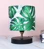 Black Metal Table Lamp With Palm Print Satin Shade